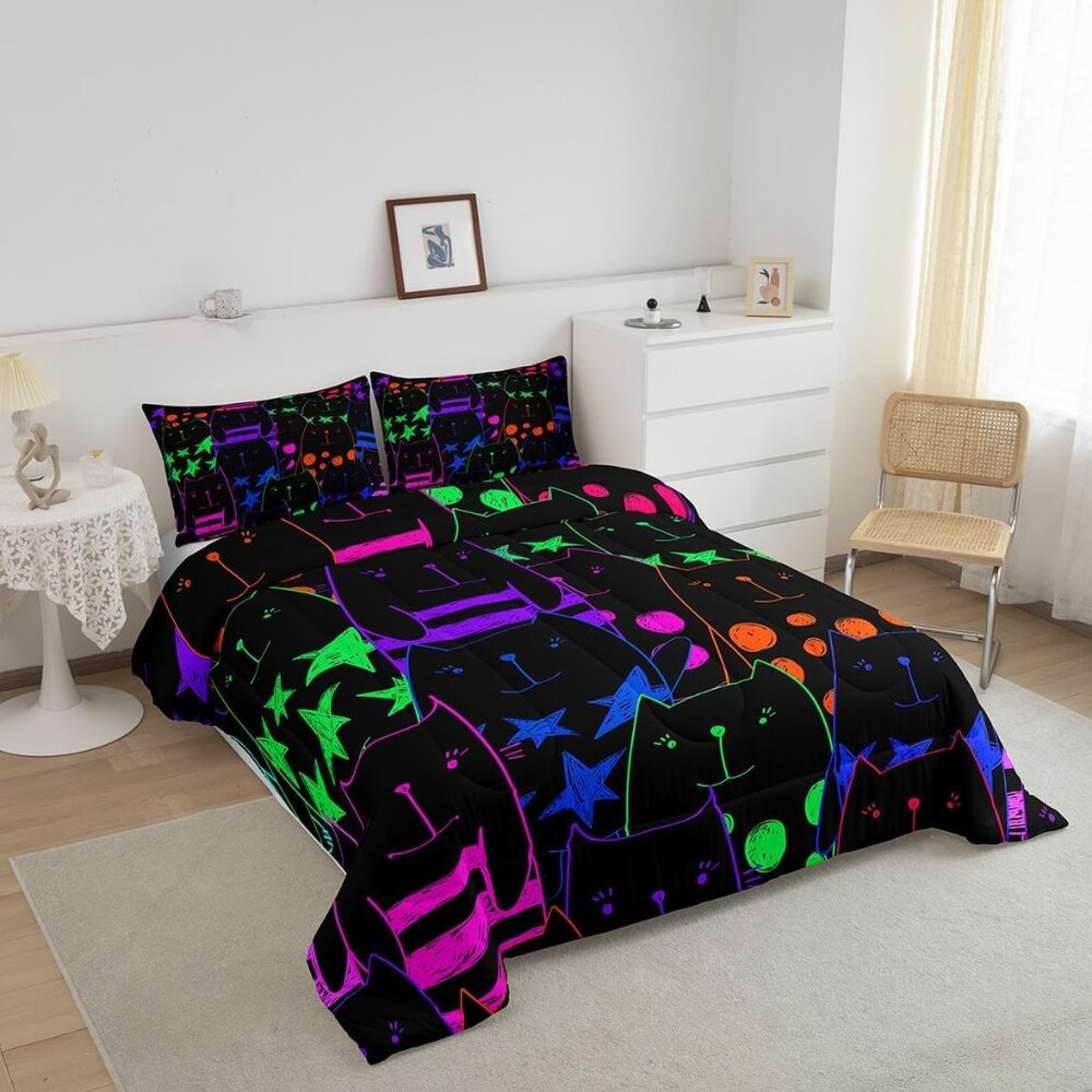 Black Cat Comforter Set Queen Sz